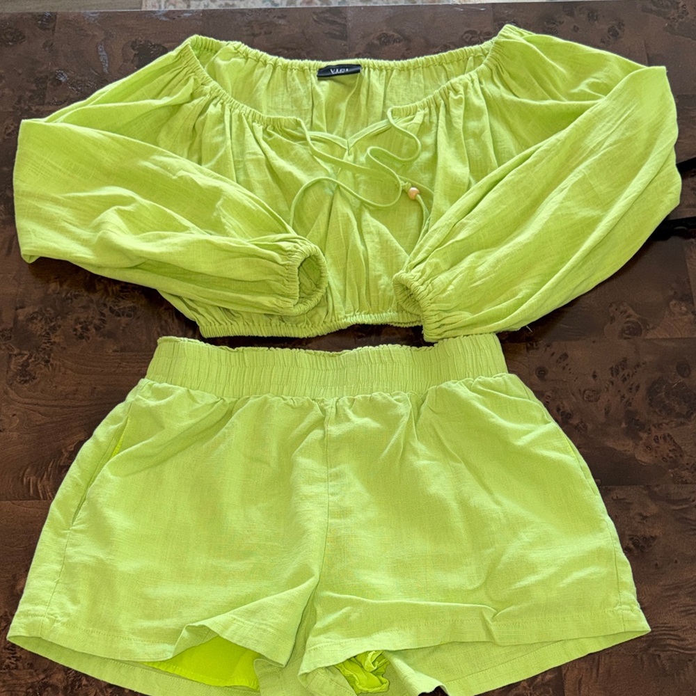 Lime Green Two-Piece Crop Top & Shorts Set